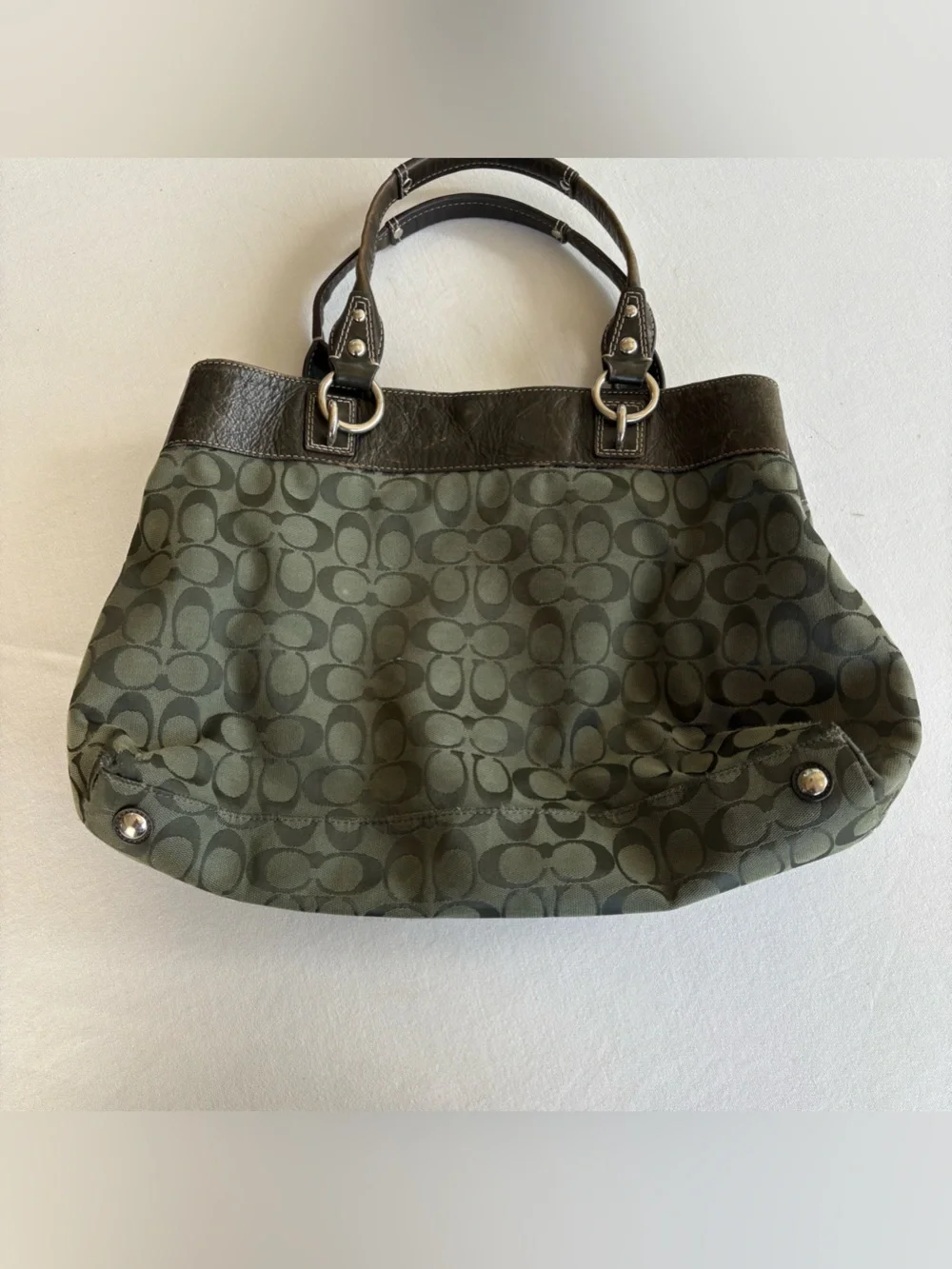 Vintage Coach Purse Forest Green Olive Penelope Carry all with Leather Trim